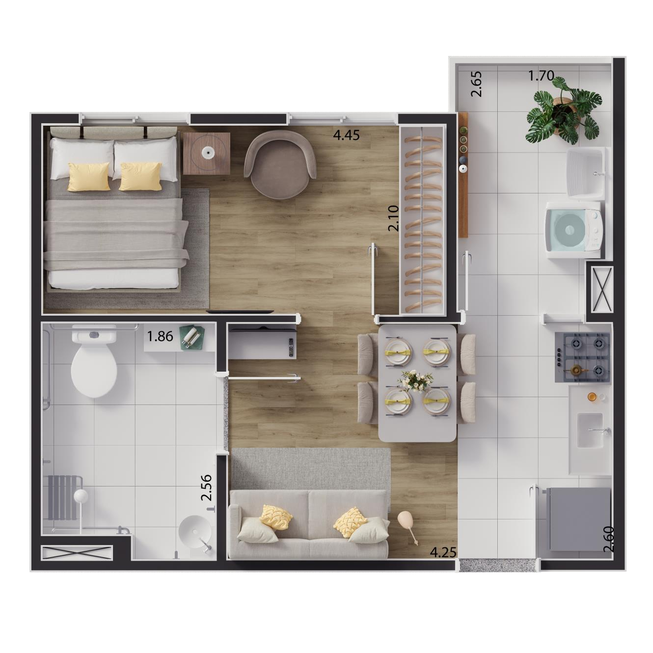 Planta 04 - 1 dorm 34,21m²