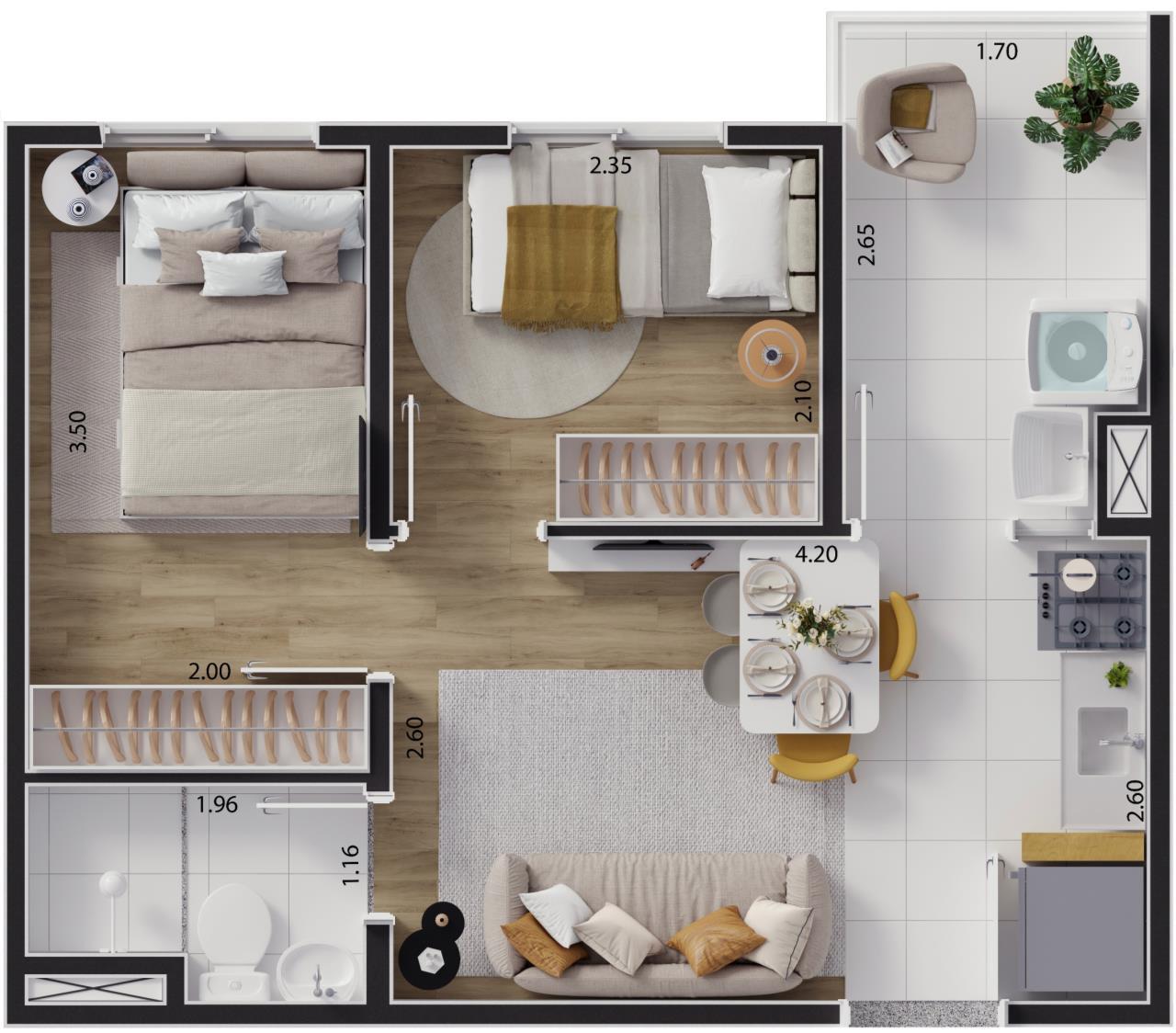 Planta 05 - 2 dorm 34,21m²