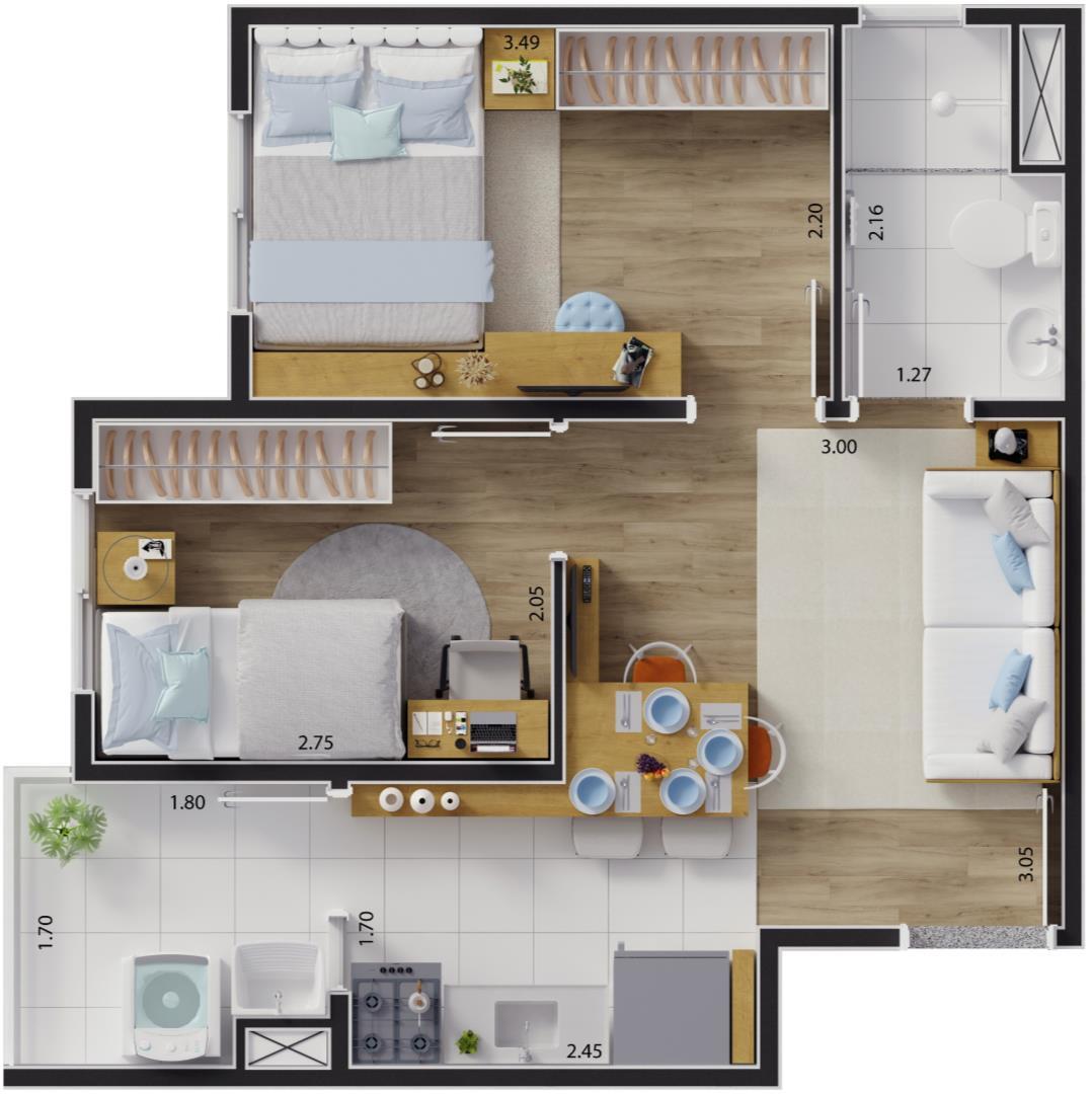 Planta 06 - 2 dorm 36,07m²