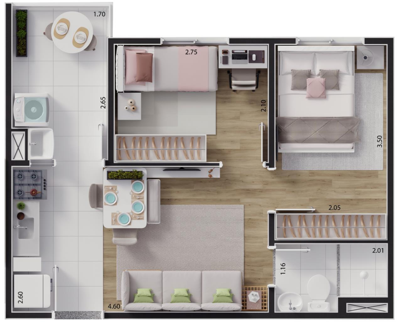 Planta 07 - 2 dorm 36,53m²