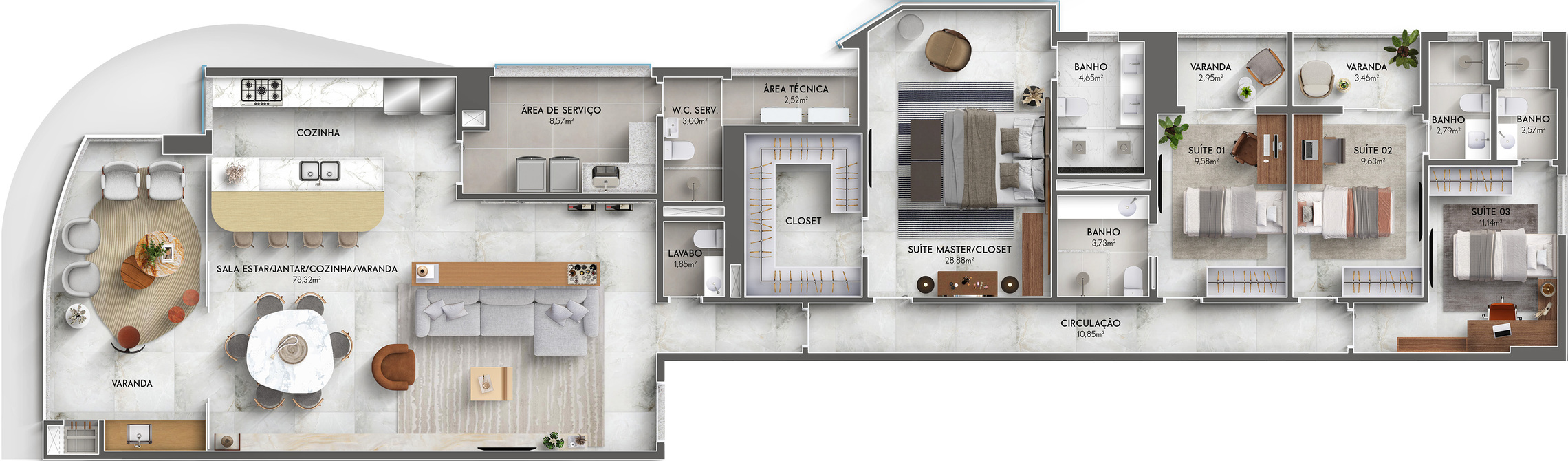 Planta 01 - 4 dorm 209,15m²