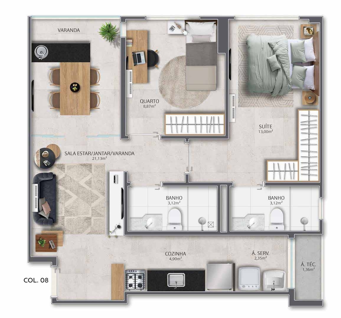 Planta 08 - 2 dorm 65,73m²