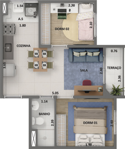 Planta 04 - 2 dorm 38,66m²