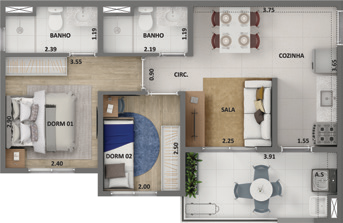 Planta 06 - 2 dorm 45,69m²