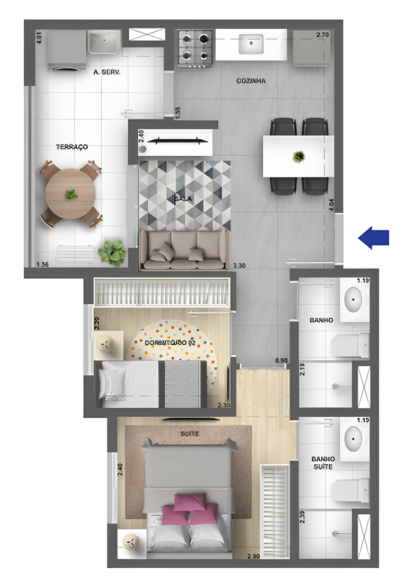 Planta 04 - 2 dorm 45m²