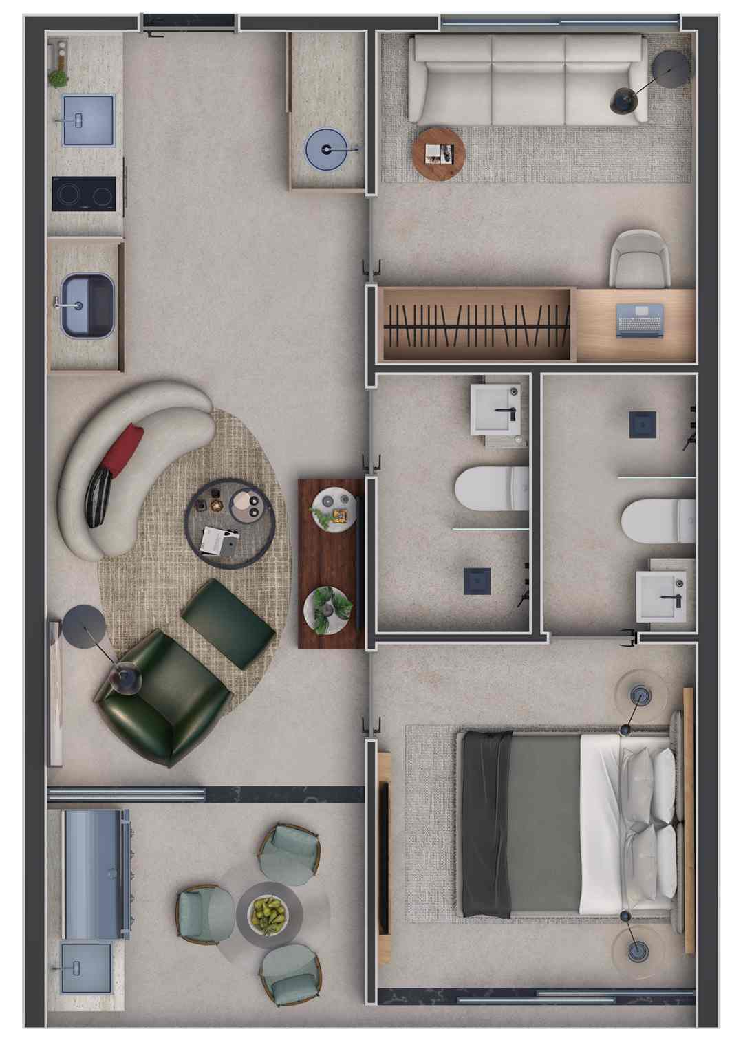 Planta 02 - 1 dorm 45m²