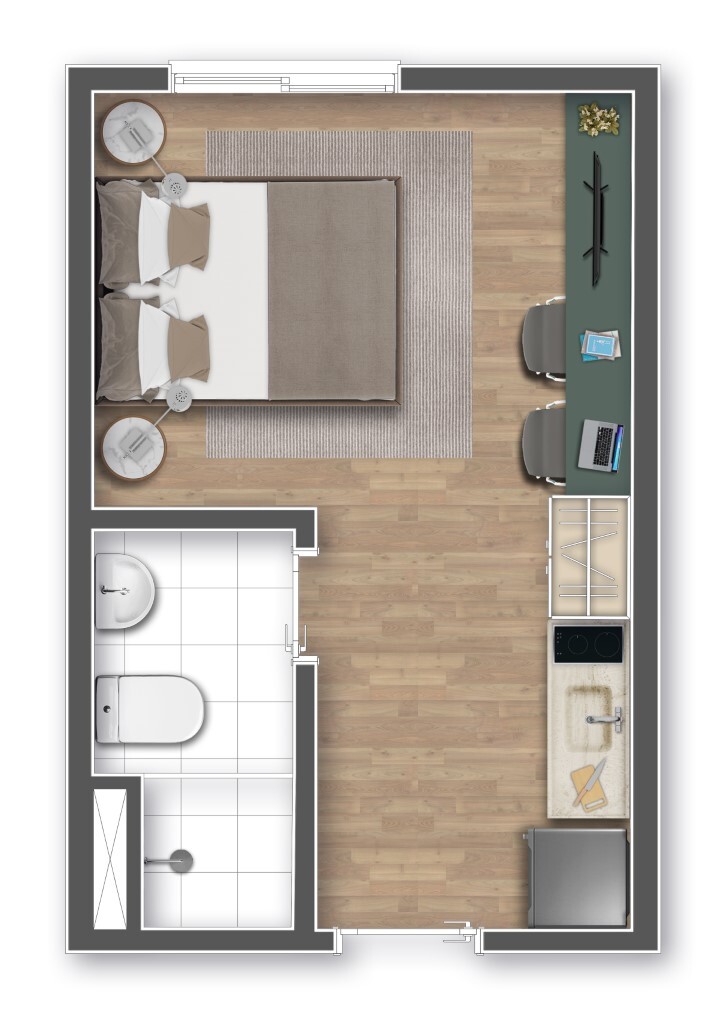 Planta 01 - 1 dorm 18,35m² - studio