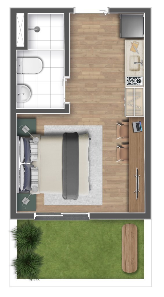 Planta 02 - 1 dorm 24,25m² - garden