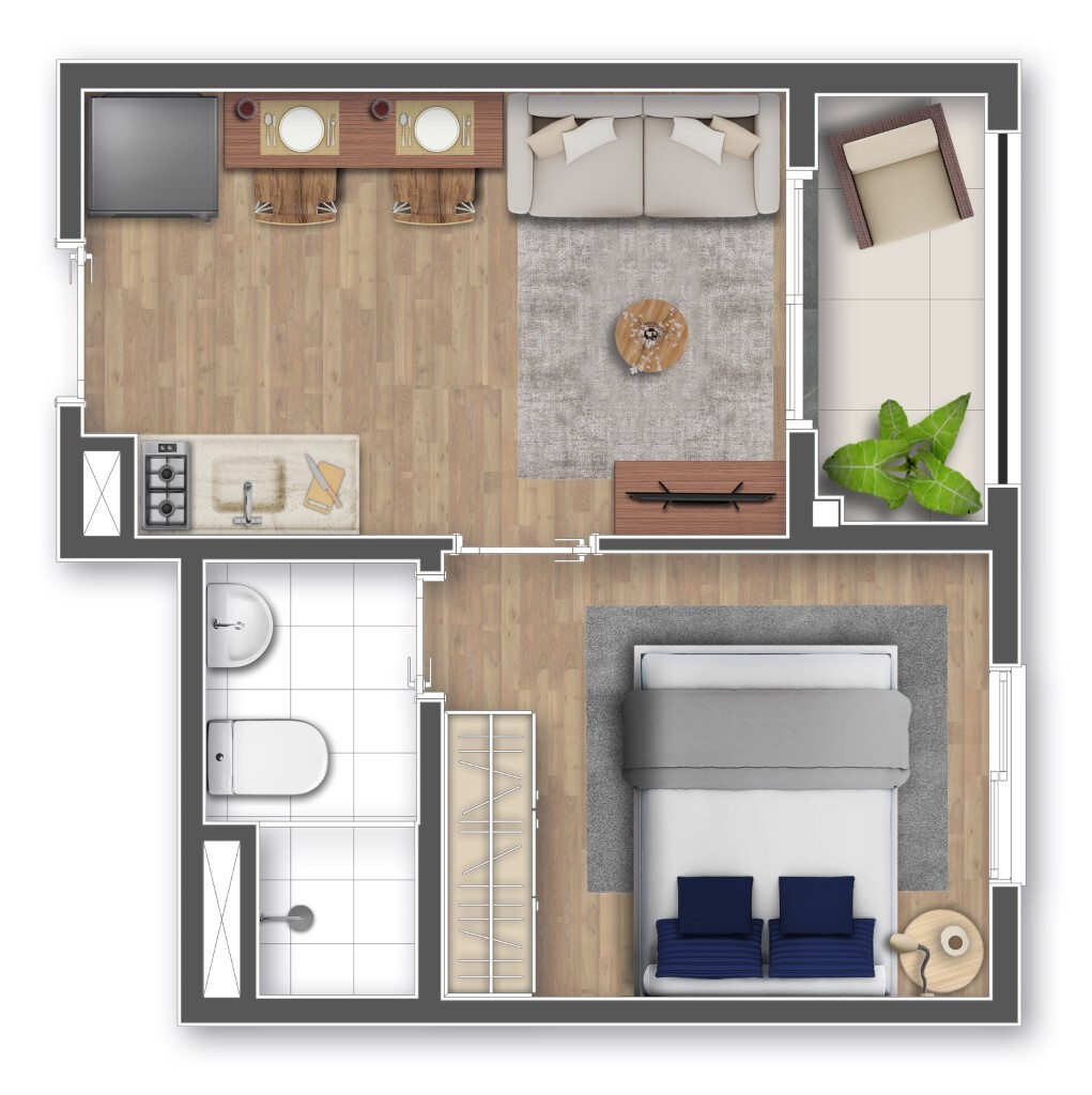 Planta 03 - 1 dorm 24,32m²