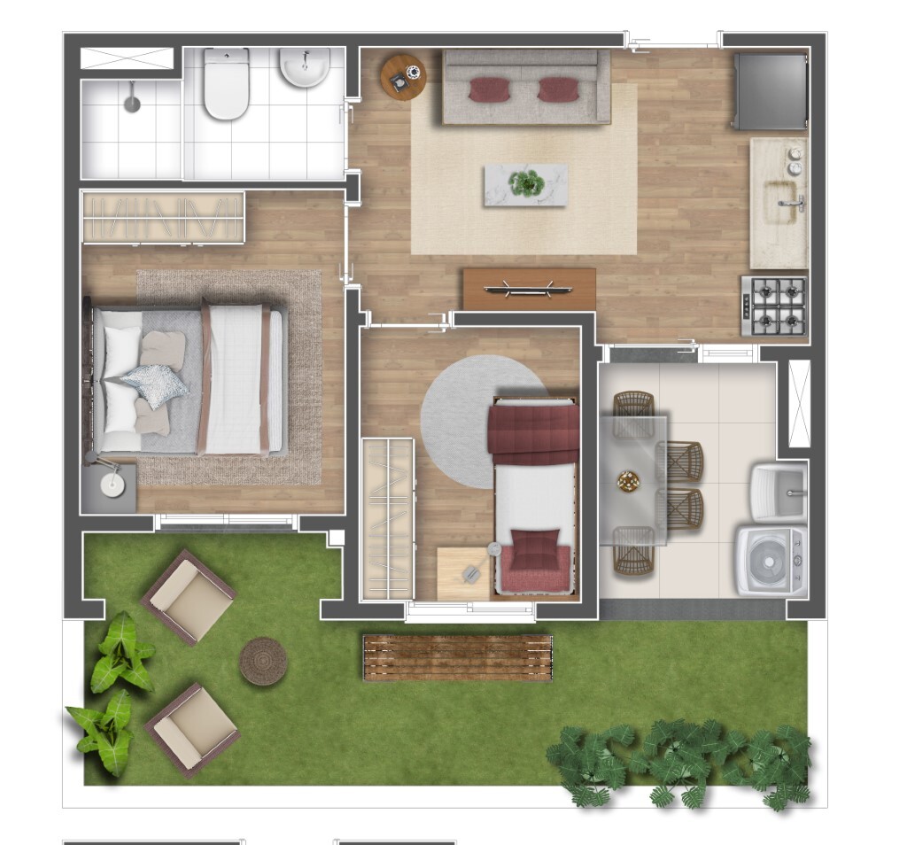 Planta 08 - 2 dorm 47,80m² - garden