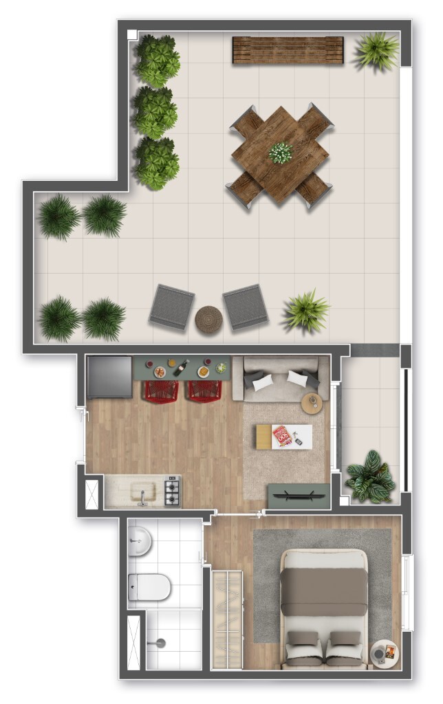 Planta 09 - 1 dorm 58,65m² - penthouse