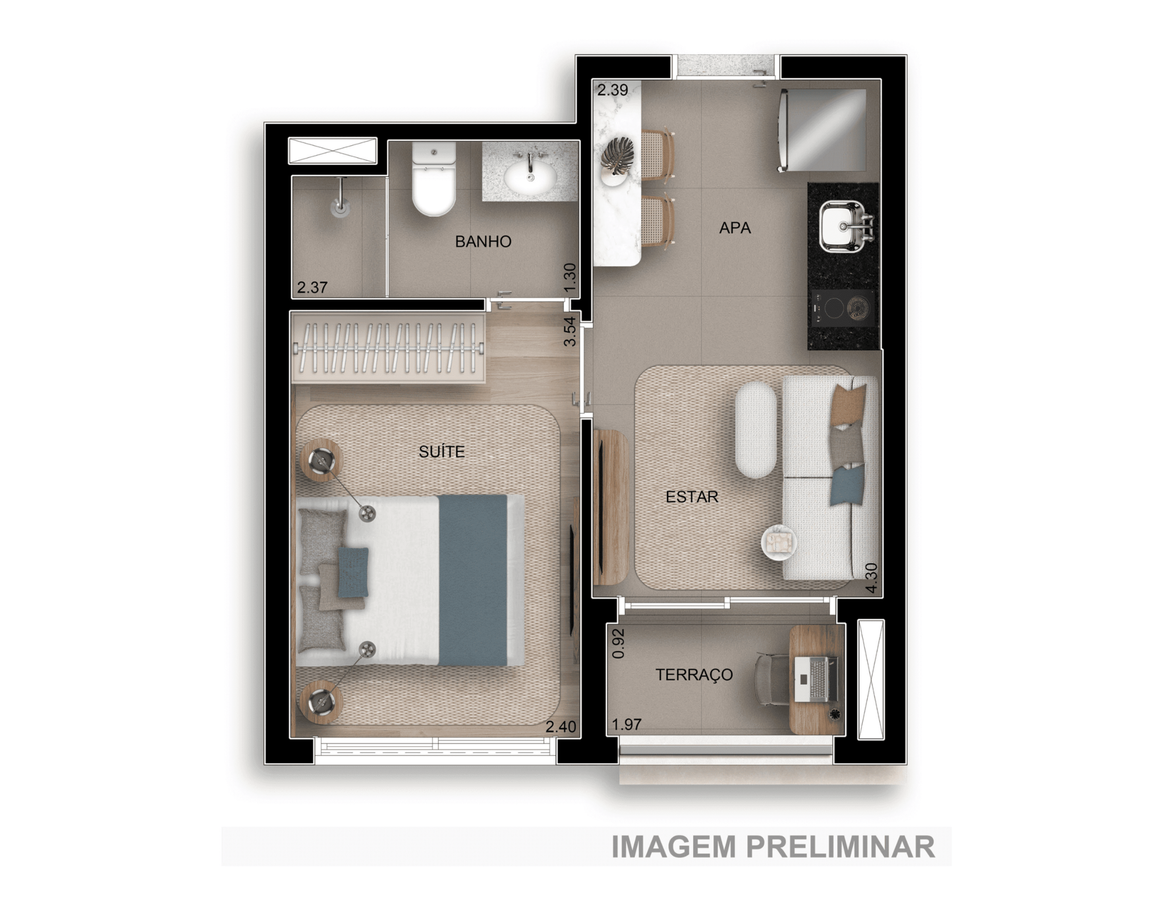 Planta 01 - 1 dorm 29m²