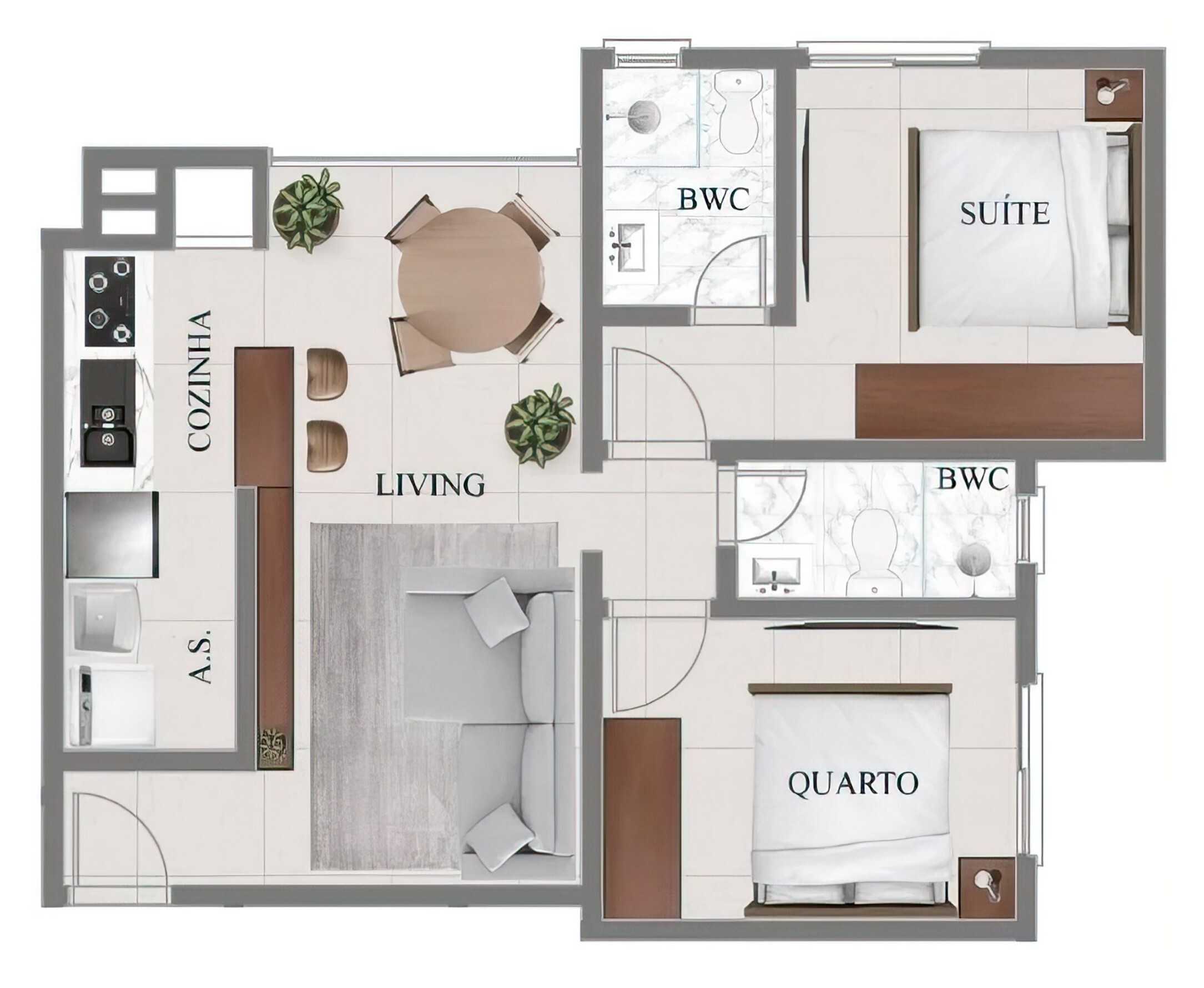 Planta 01 - 2 dorm 64,12m²