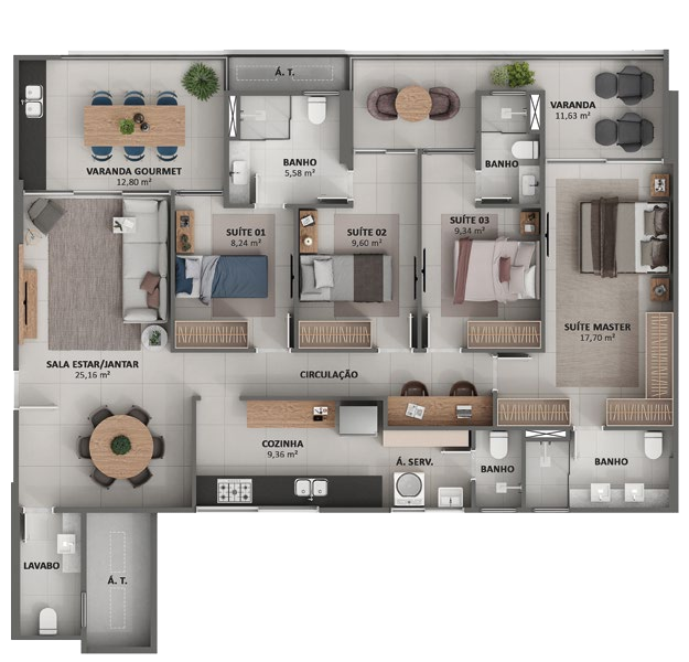 Planta 01 - 4 dorm 154,64m²