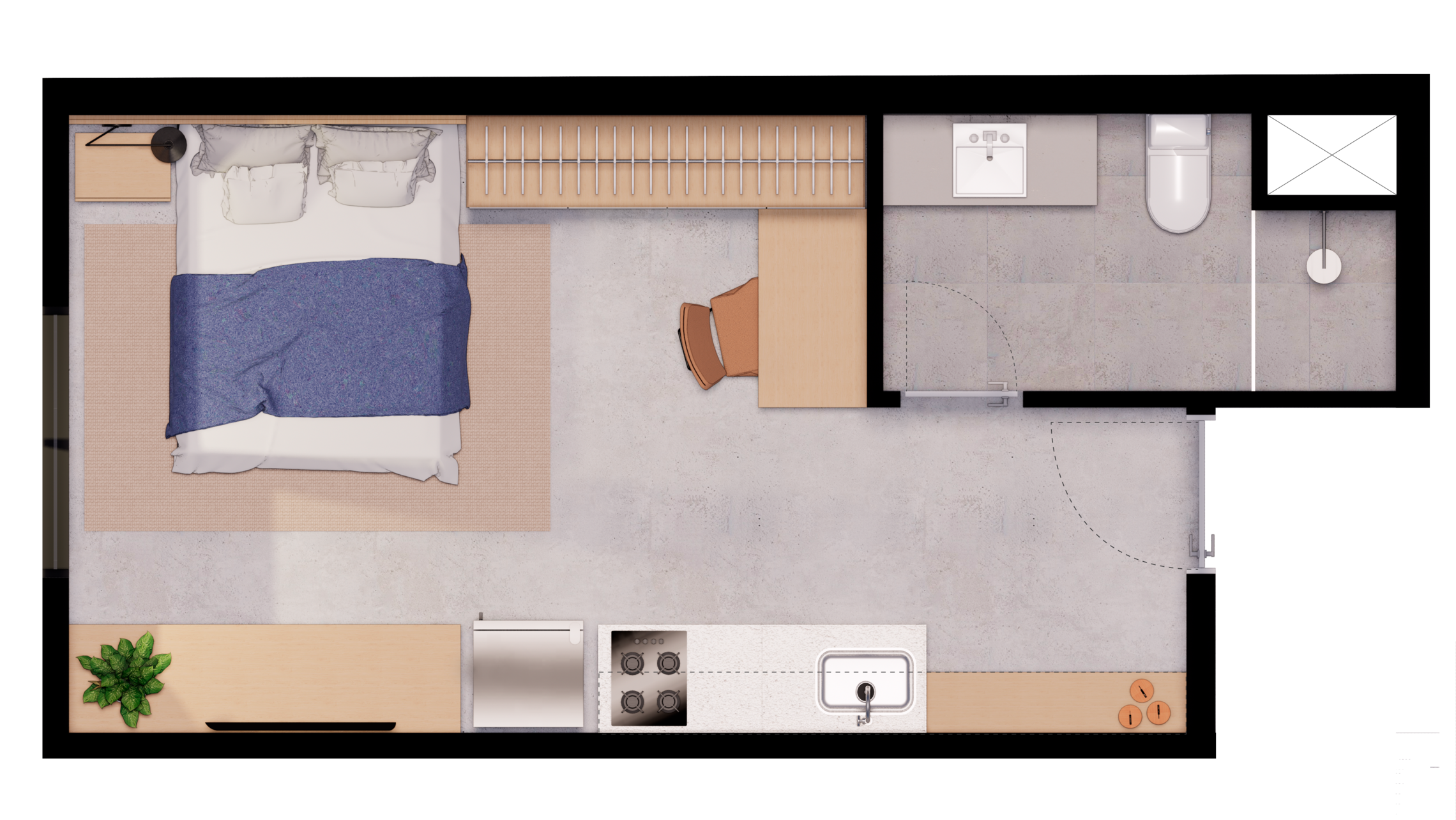 Planta 01 - 01 dorm 26,01m² - studio