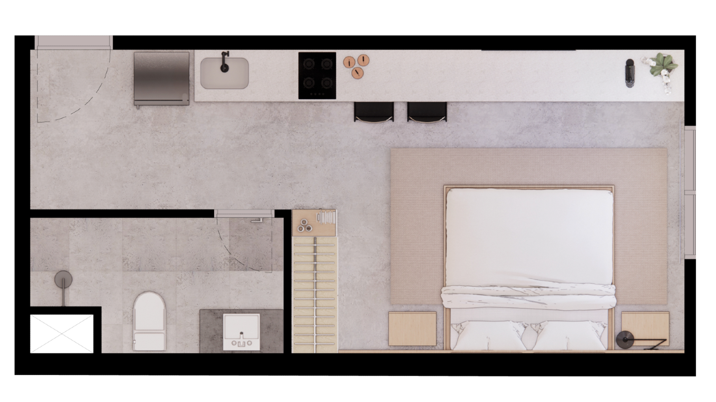Planta 04 - 01 dorm 28,63m² - studio