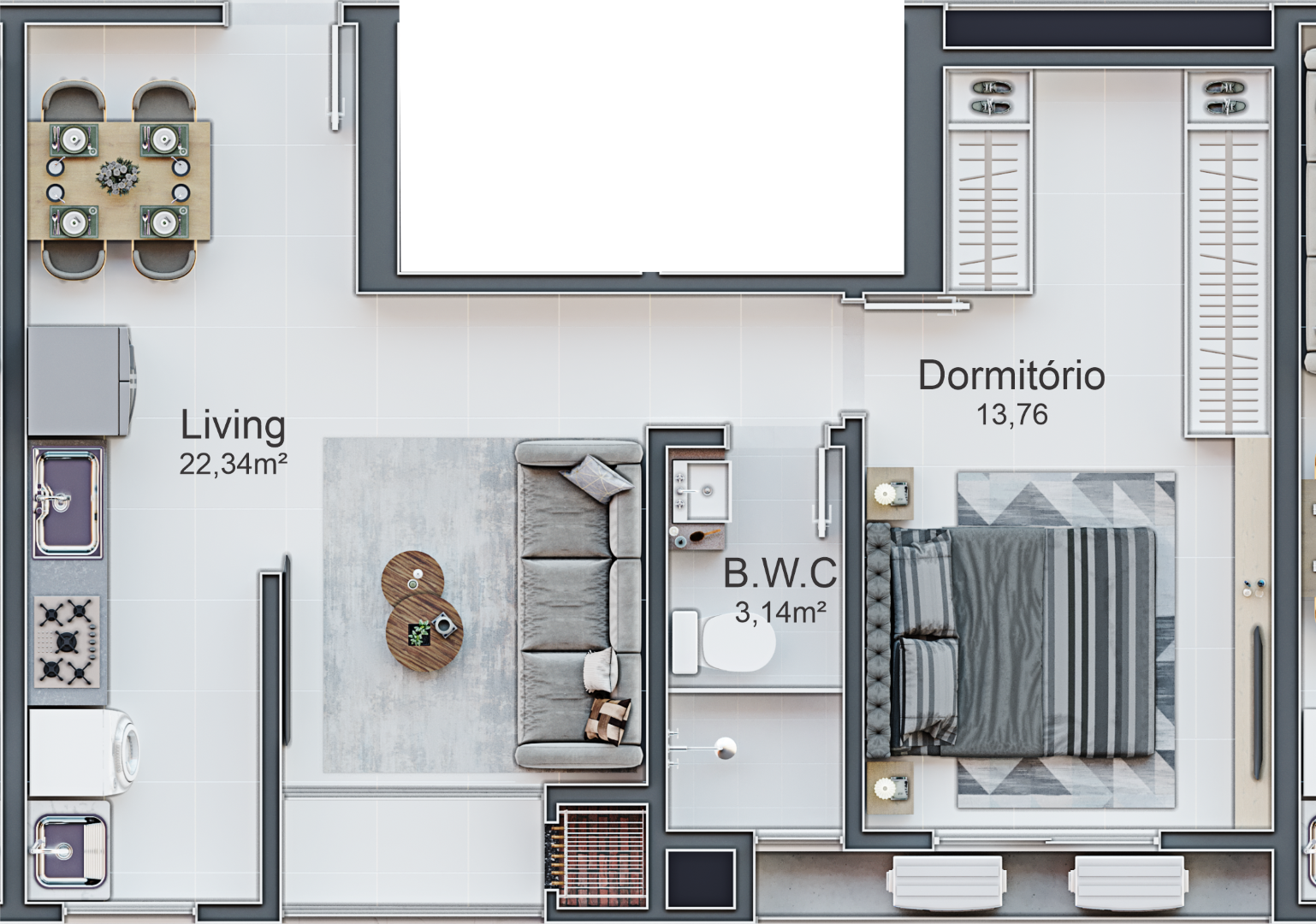 Planta 01 - 1 dorm 45,74m²