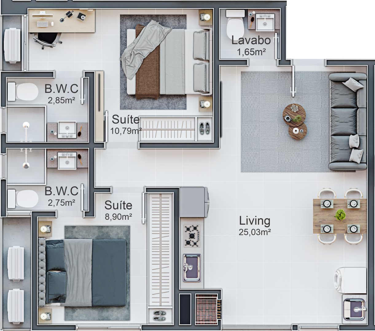 Planta 02 - 2 dorm 60,37m²