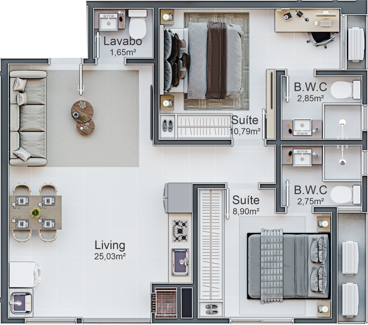 Planta 03 - 2 dorm 60,37m²
