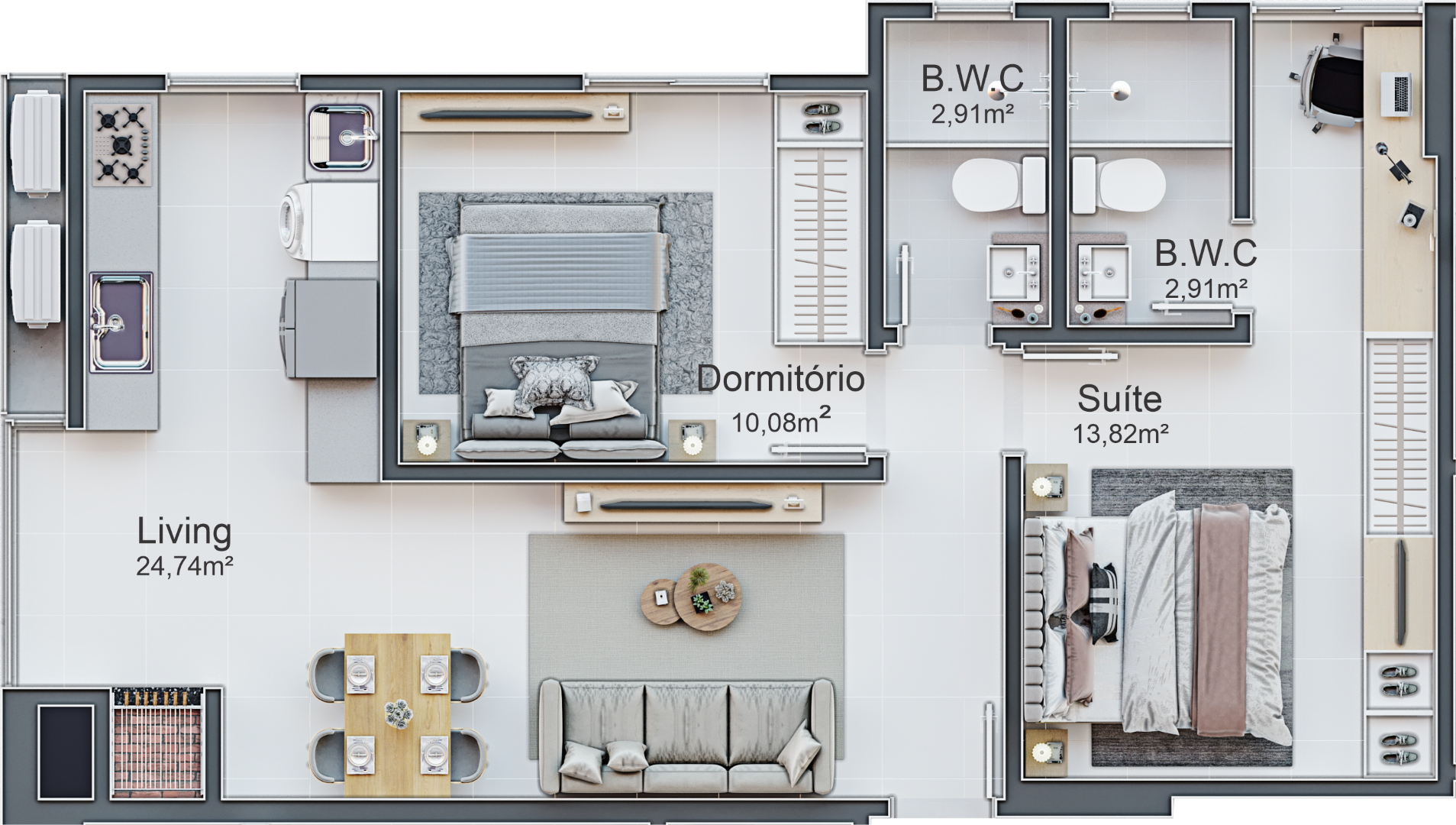 Planta 04 - 2 dorm 63,77m²