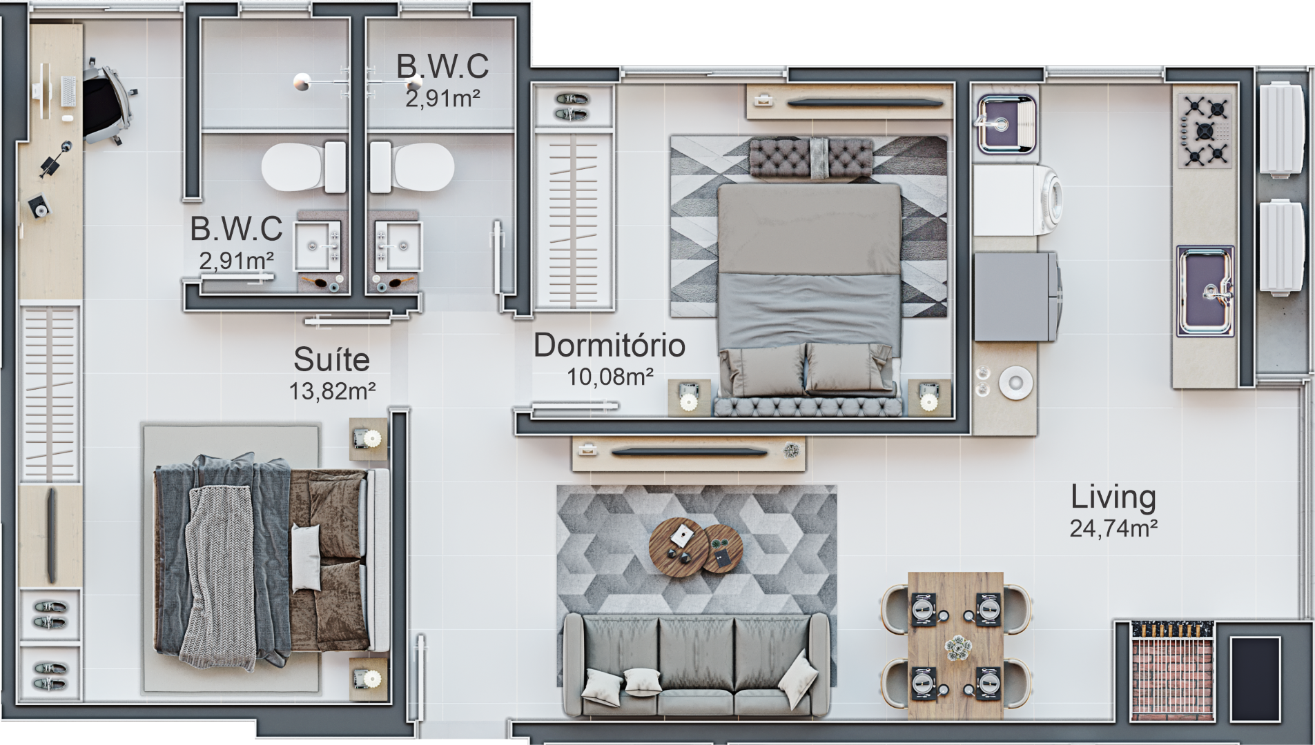 Planta 05 - 2 dorm 63,77m²