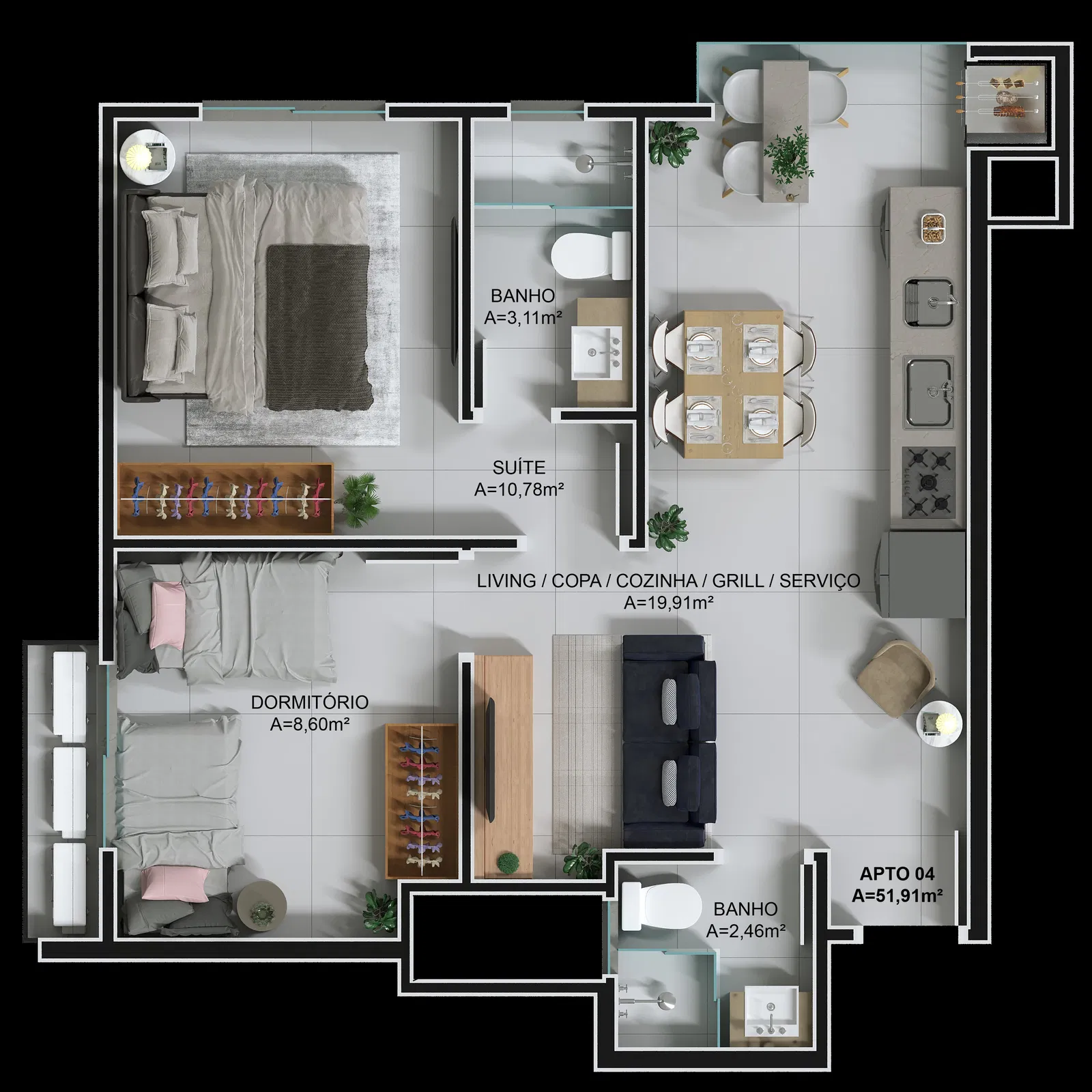Planta 04 -  2 dorm 51,91m²