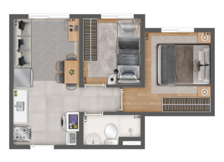 Planta 01 - 2 dorm 31,71m²
