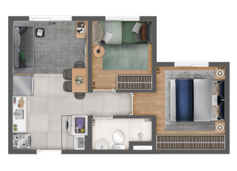 Planta 02 - 2 dorm 32,19m²