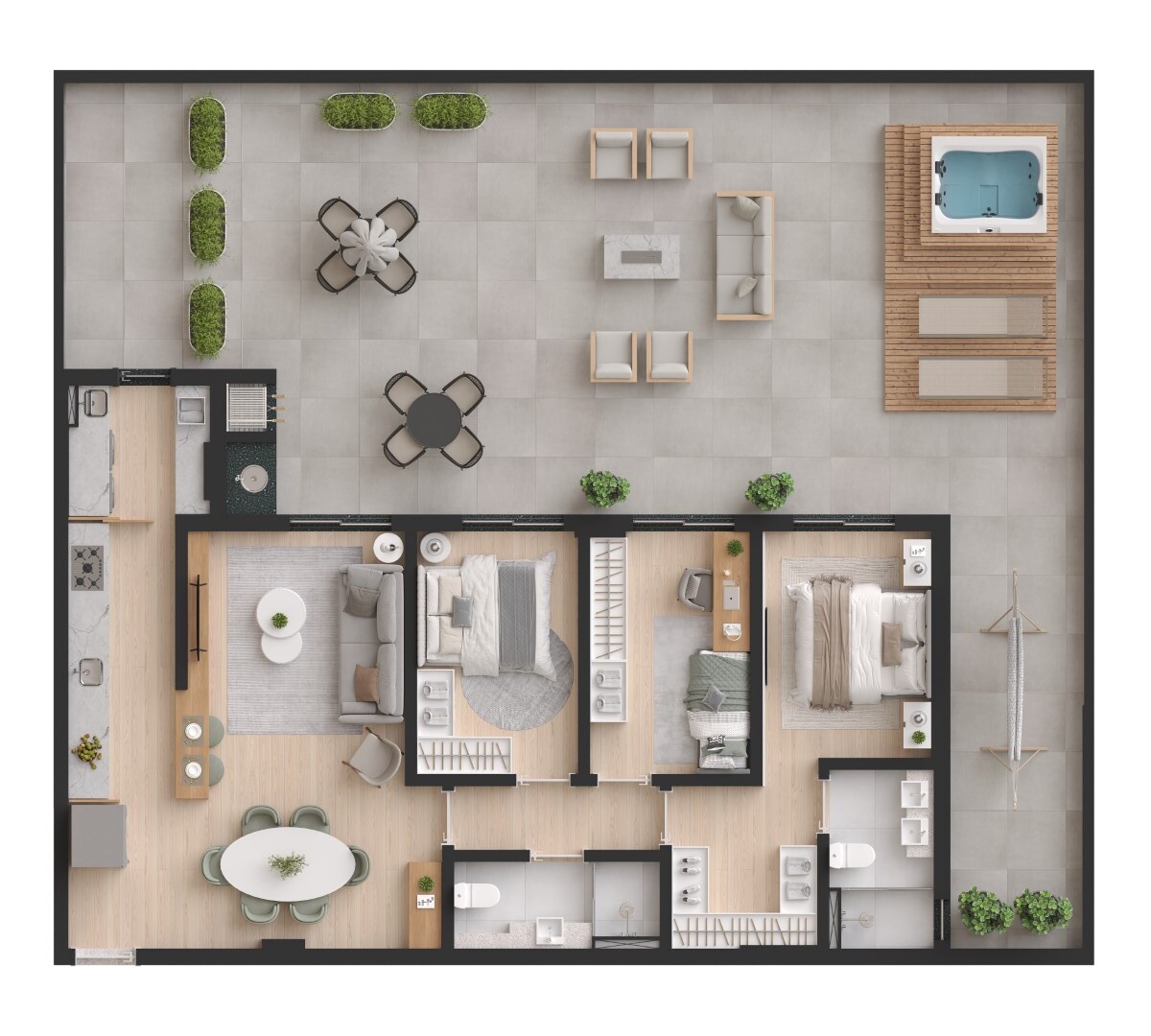 Planta 20 - 3 dorm 201,61m² - garden