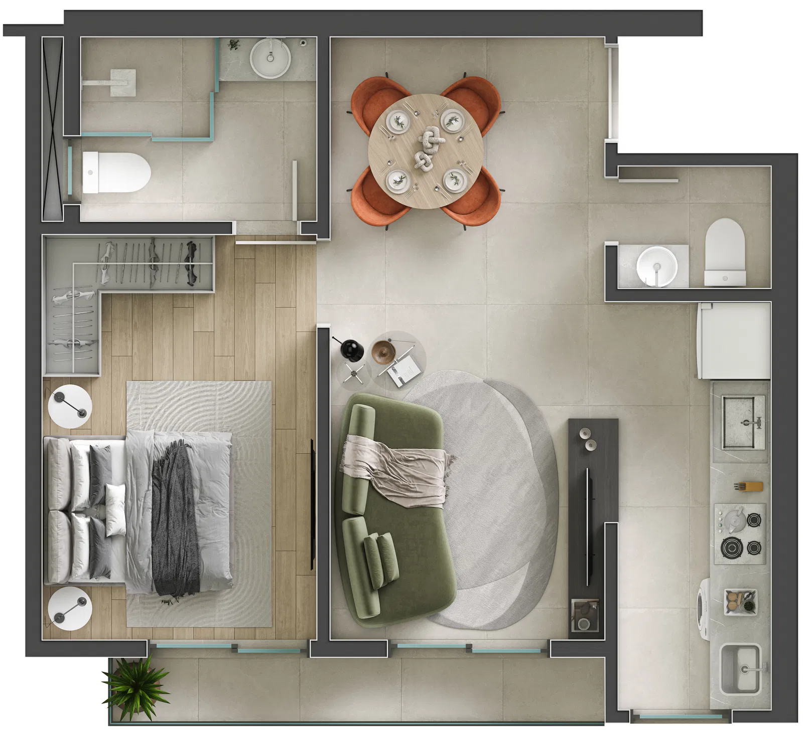 Planta 02 - 1 dorm 49,80m²