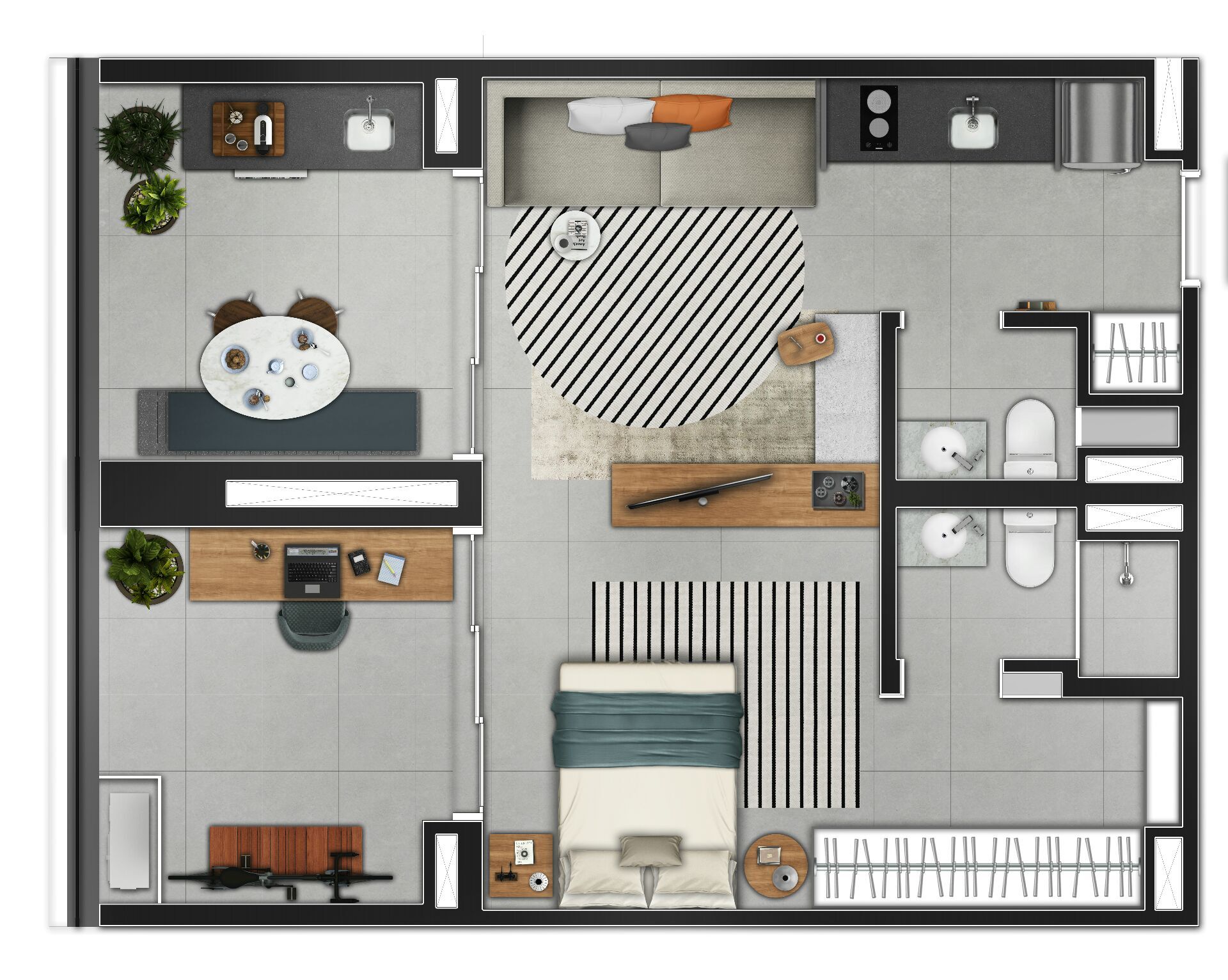 Planta 02 - 1 dorm 68m² - juncao