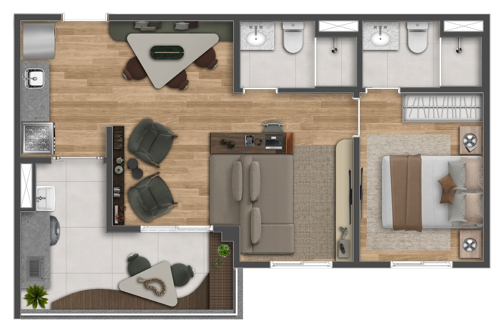 Planta 05 - 1 dorm 50m² -  opção 2