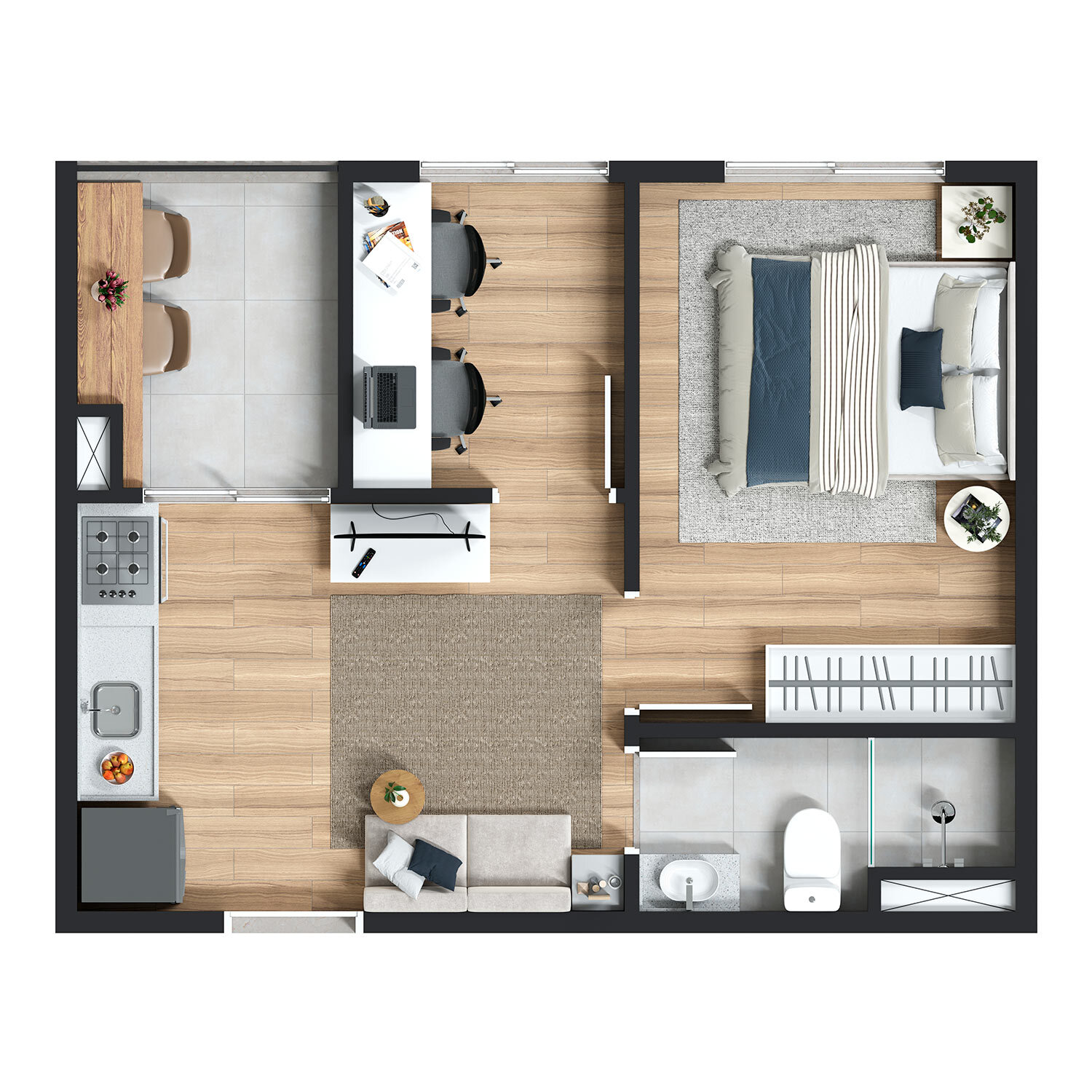Planta 03 - 1 dorm 28m²