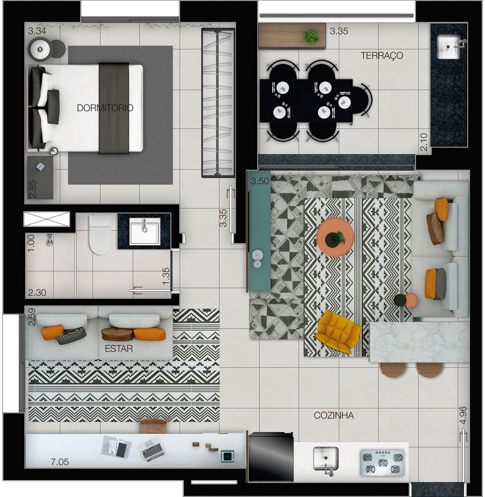 Planta 02 - 1 dorm 57m²