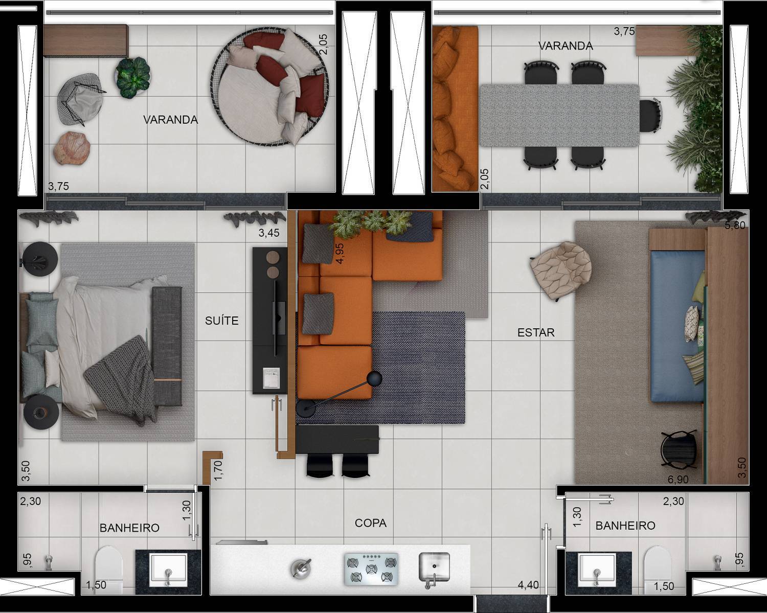 Planta 03 - 1 dorm 70m²