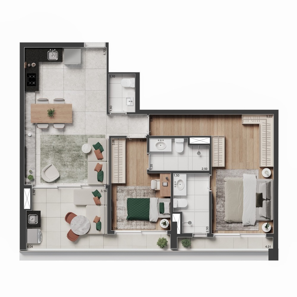 Planta 01 - 2 dorm 75m²