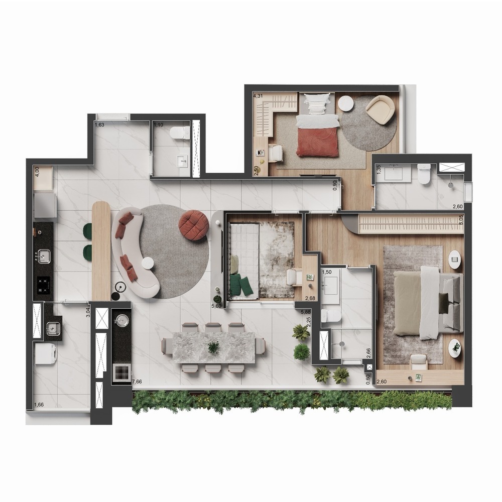 Planta 02 - 2 dorm 107m²