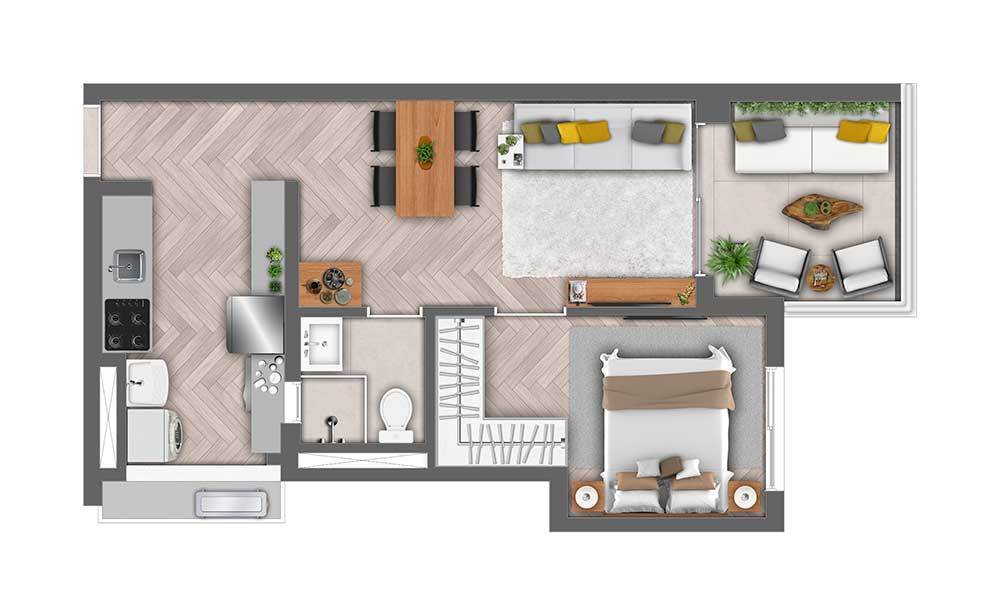 Planta 01 - 1 dorm 46m²