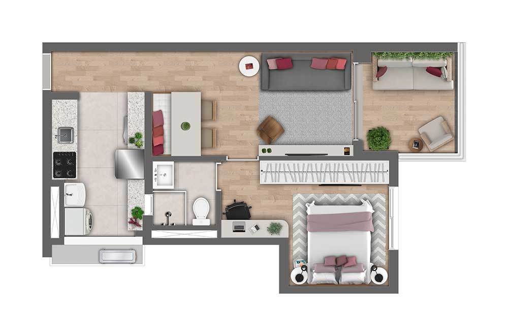 Planta 02 - 1 dorm 47m²