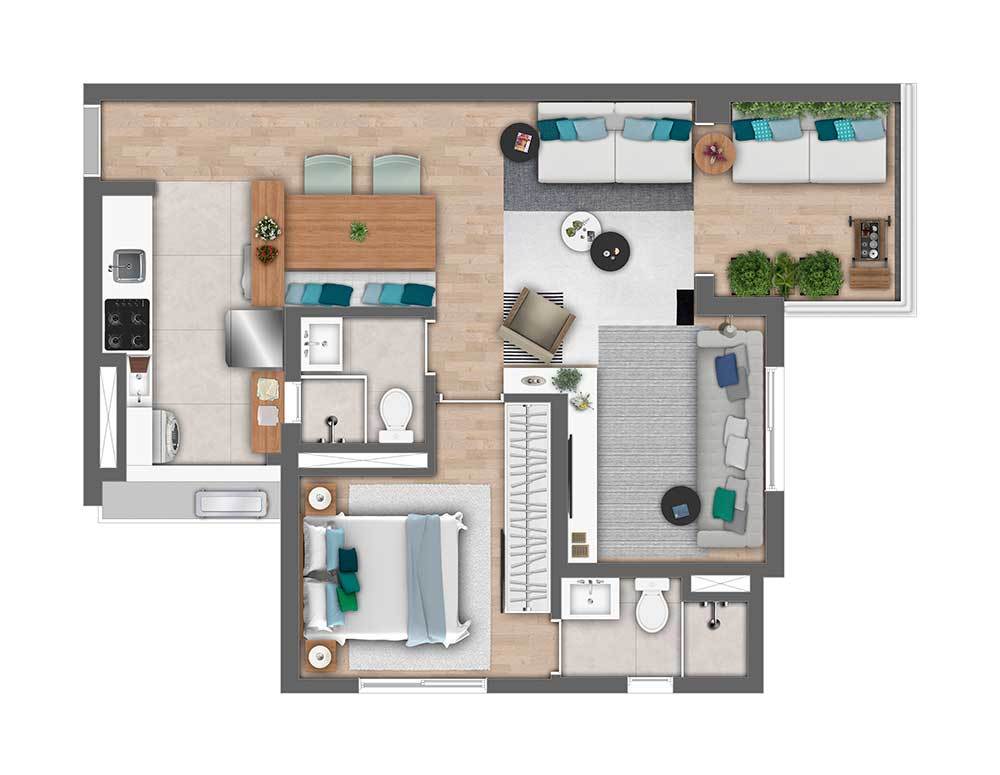Planta 04 - 1 dorm 60m² - opção