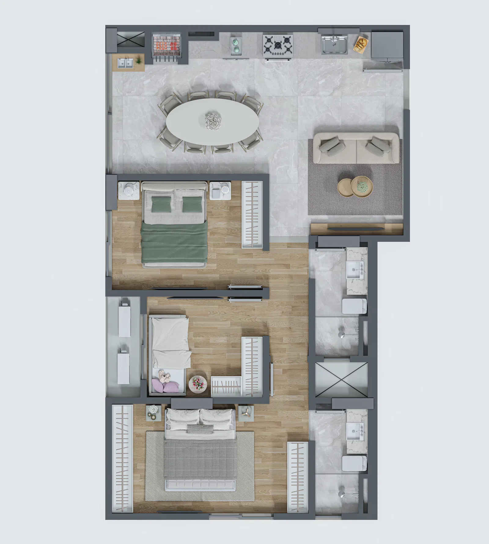 Planta 03 - 2 dorm 69,10m²
