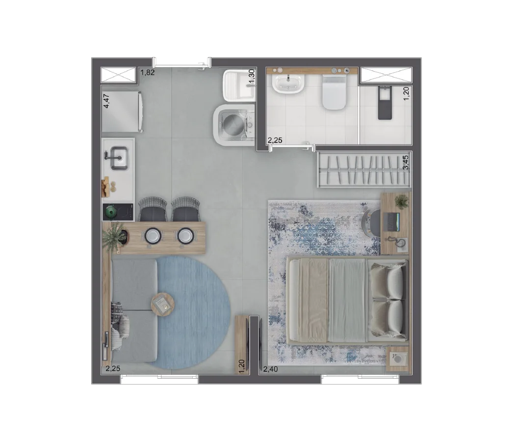 Planta 01 - 1 dorm 24,69m² - studio