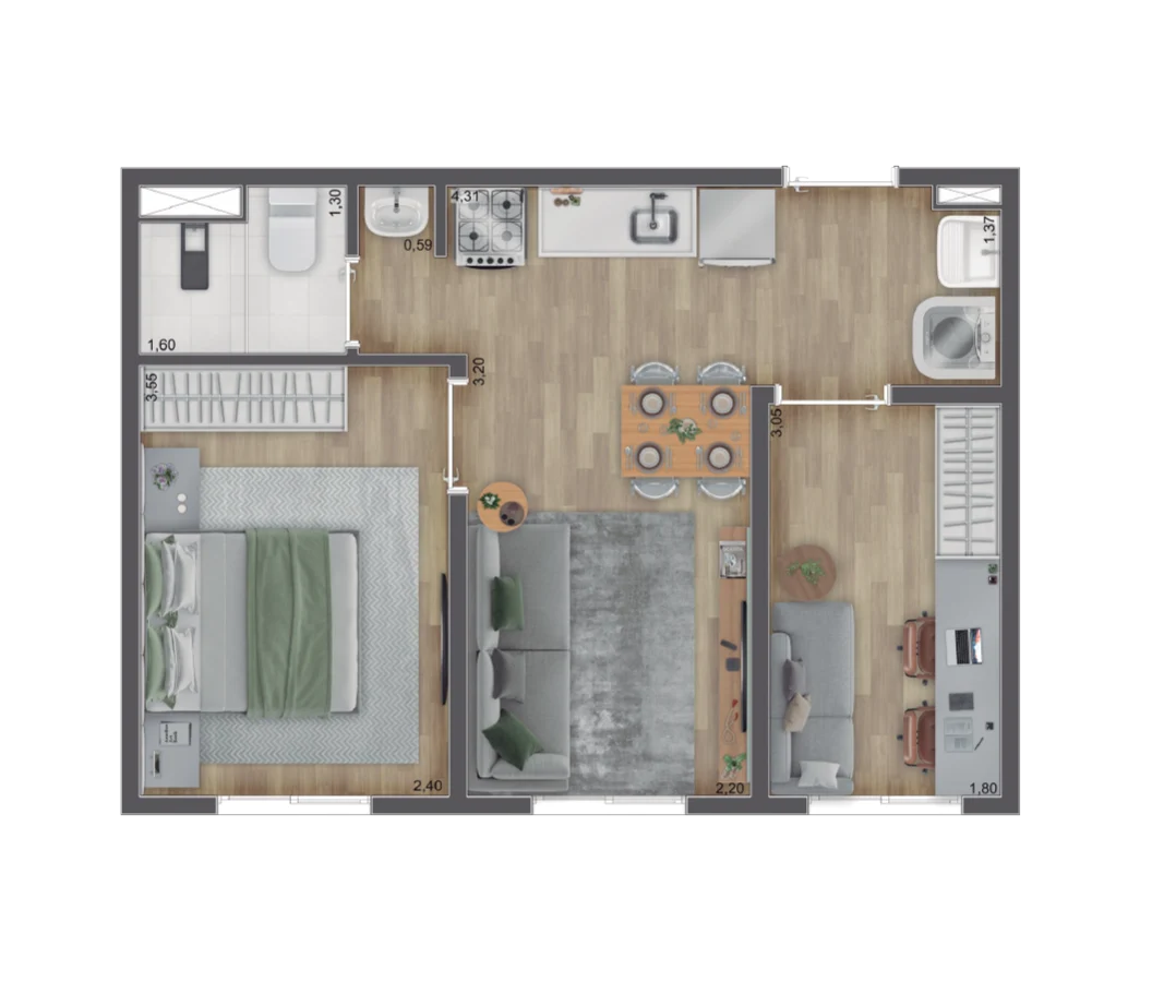 Planta 02 - 2 dorm 34,26m²