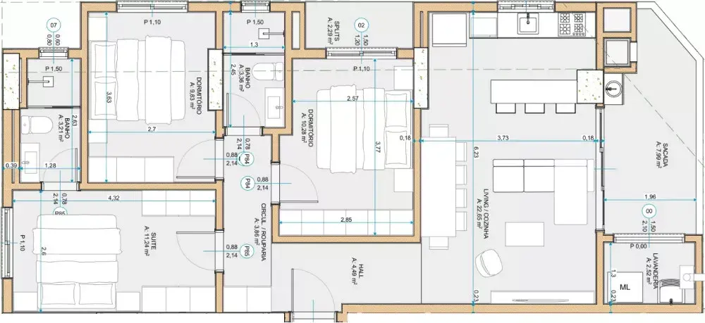 Planta 03 - 3 dorm 98m²