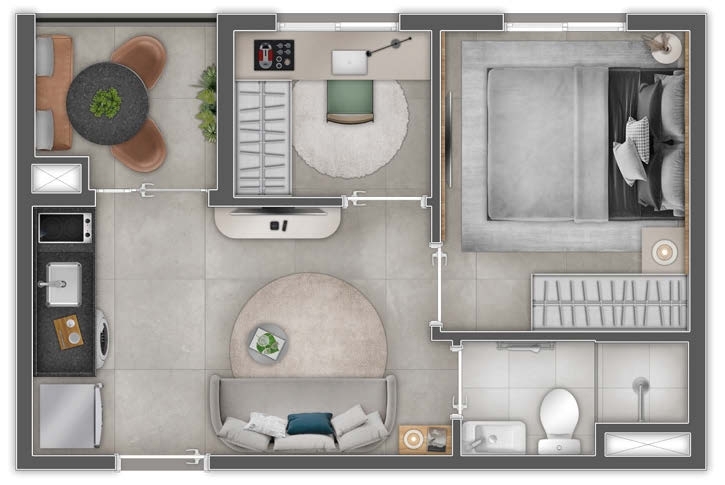 Planta 01 - 1 dorm 29m²