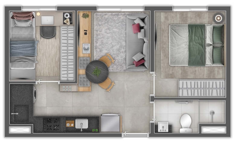 Planta 02 - 2 dorm 32m²
