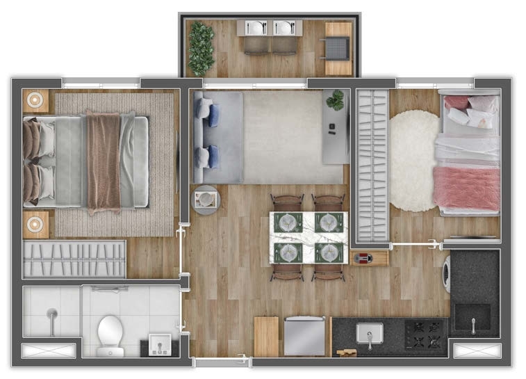 Planta 03 - 2 dorm 35m²