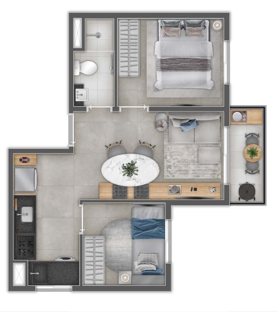 Planta 04 - 2 dorm 35m²