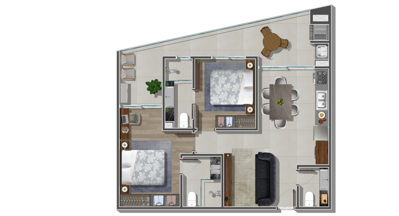 Planta 02 - 2 dorm 87,02m² - garden