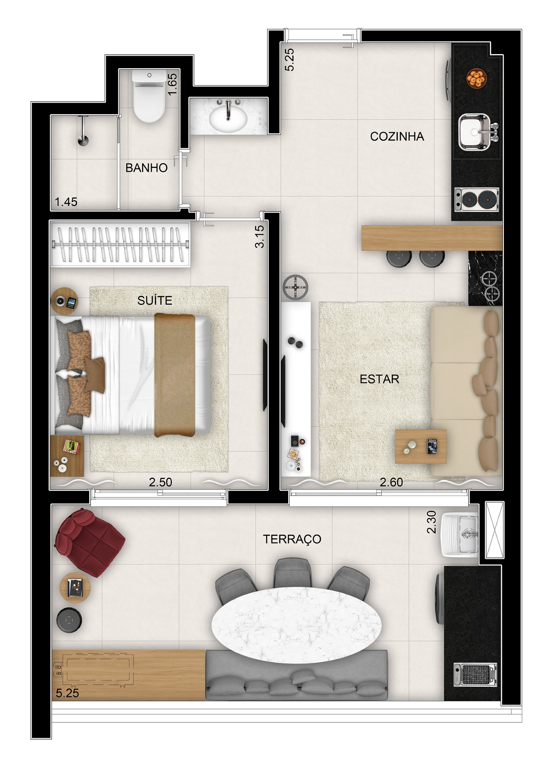 Planta 02 - 1 dorm 42 08m²